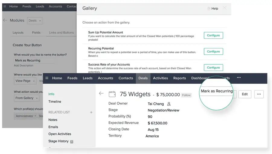 zoho crm features