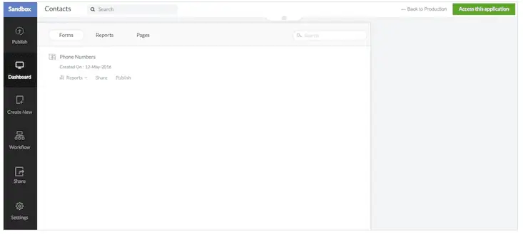 zoho creator sandbox
