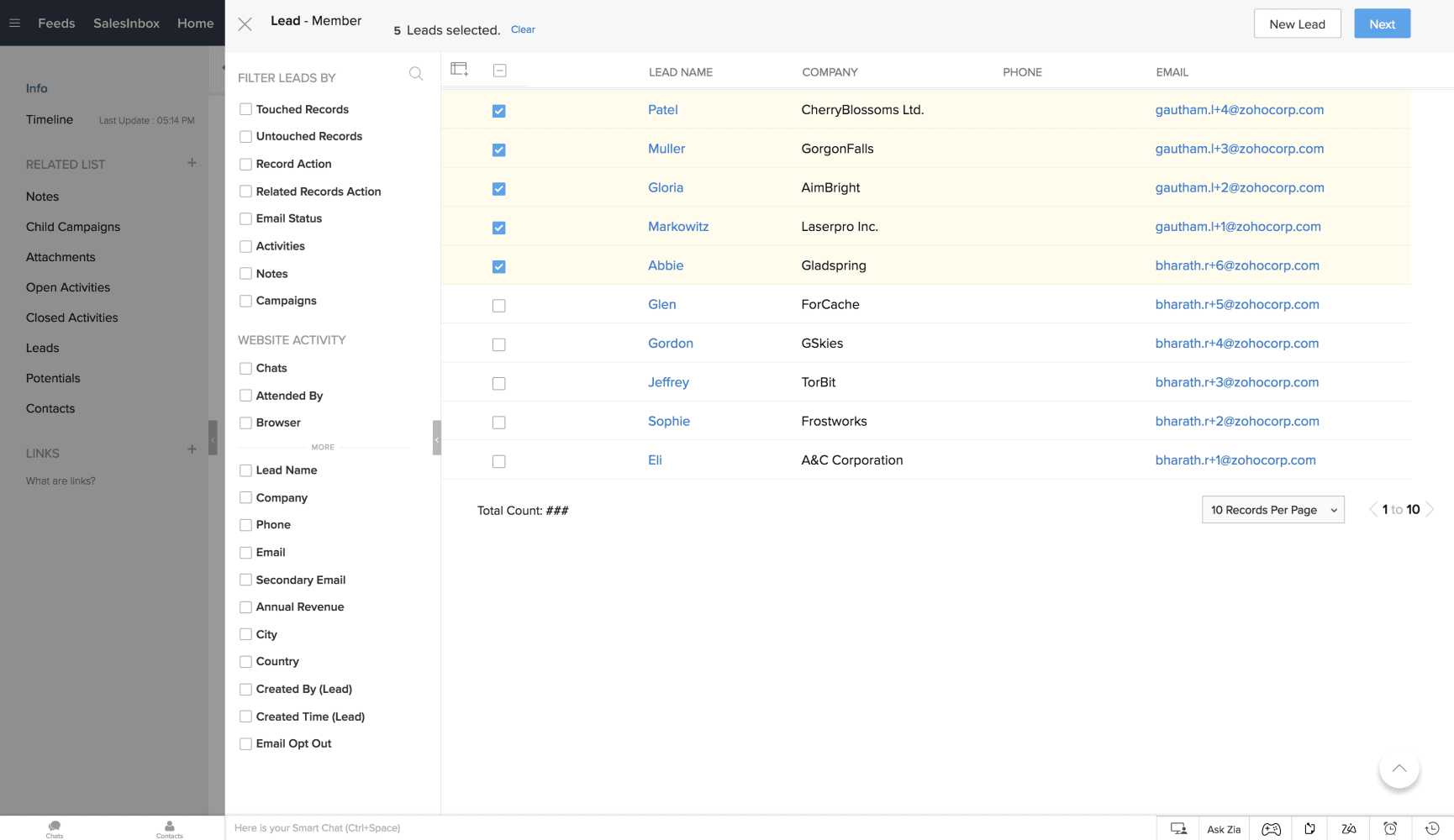 zoho crm campaigns adding leads